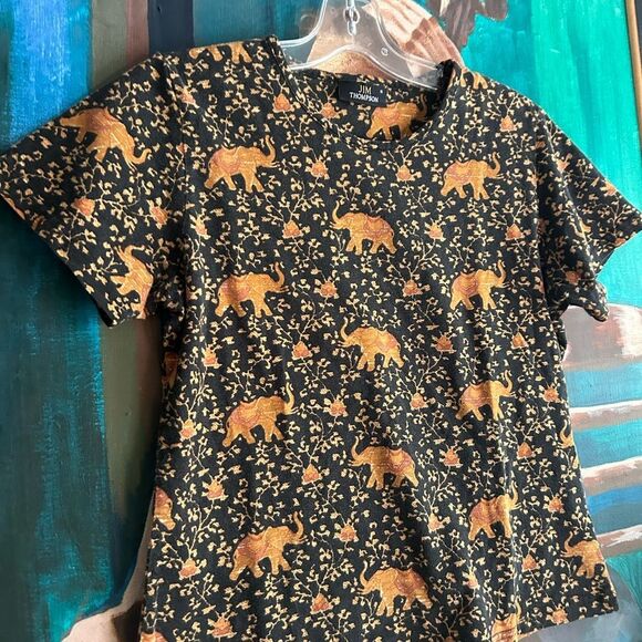 Jim Thompson Stylish Black and Orange Animal Print Tee M - Picture 5 of 16